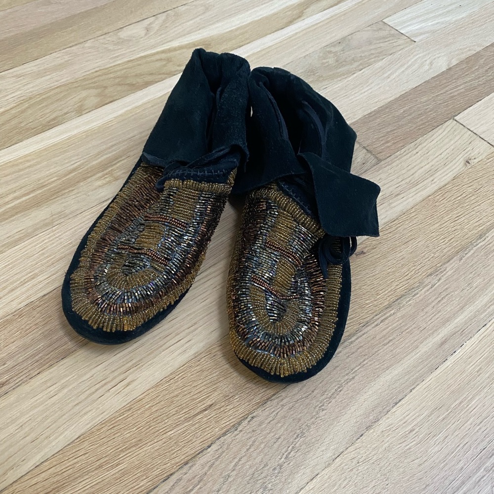 Black suede beaded Moccasins